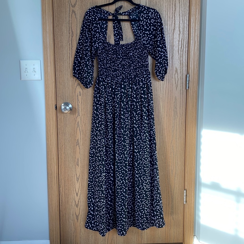 Lola May Heart Print shirred Maxi Dress